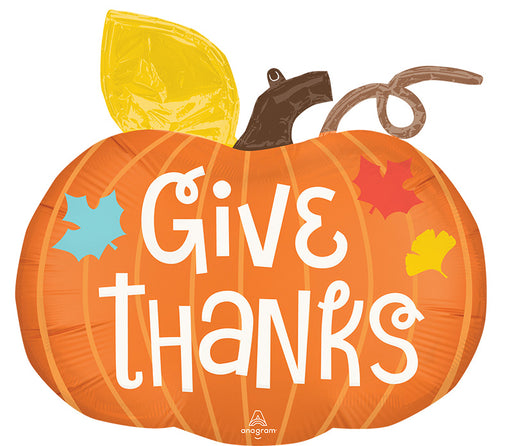 25" Jumbo Satin Give Thanks Pumpkin Foil Balloon (3/Pk)