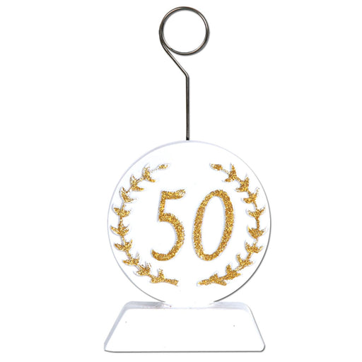 Gold Glittered 50th Balloon Holder (3/Pk)