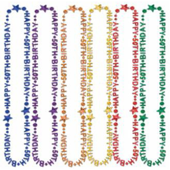 50th Birthday Beads Vibrant 36" Celebration Necklace (3/Pk)