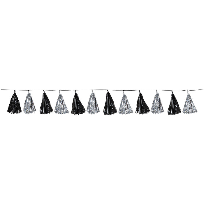 Elegant Metallic Black & Silver Tassel Garland (3/Pk)
