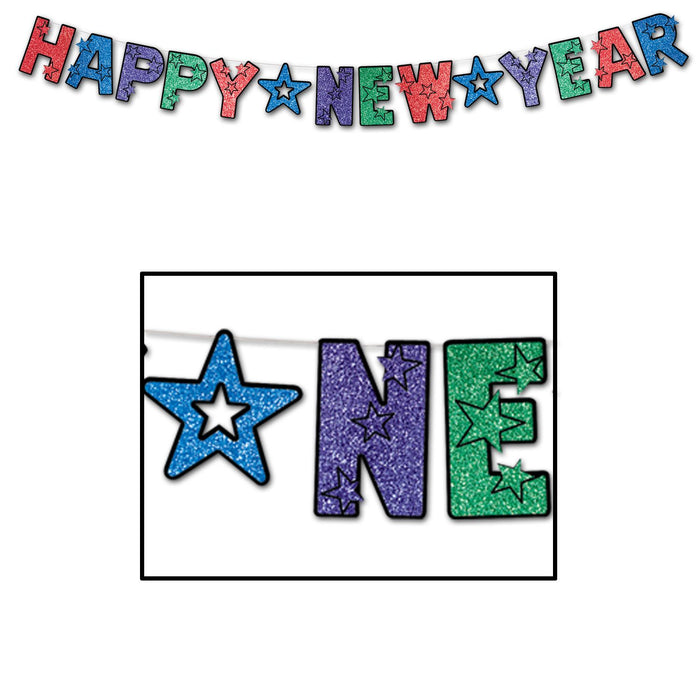 Glittery New Year Streamer - Multi-Color 8.5" x 8.5' (1/Pk)