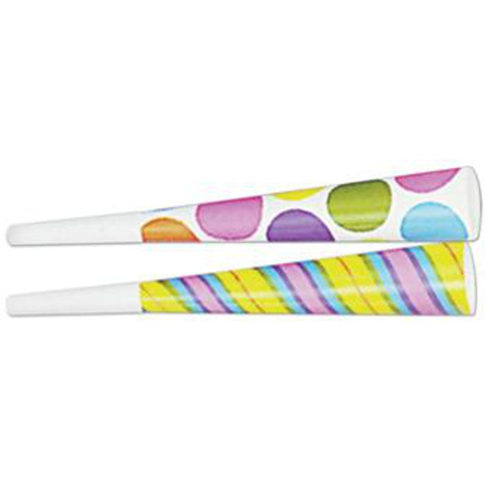9" Assorted Printed Party Horns 4-Pack