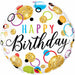 An 18-inch multicolor foil balloon featuring glitter dots for a dazzling Happy Birthday celebration