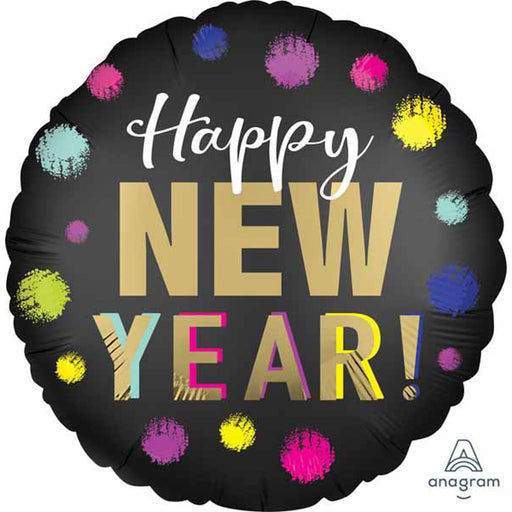 Dotted New Year Balloon18" - Rnd Sl Xl S40 Pkg