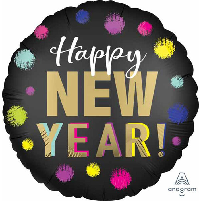 Dotted New Year Balloon18" - Rnd Sl Xl S40 Pkg