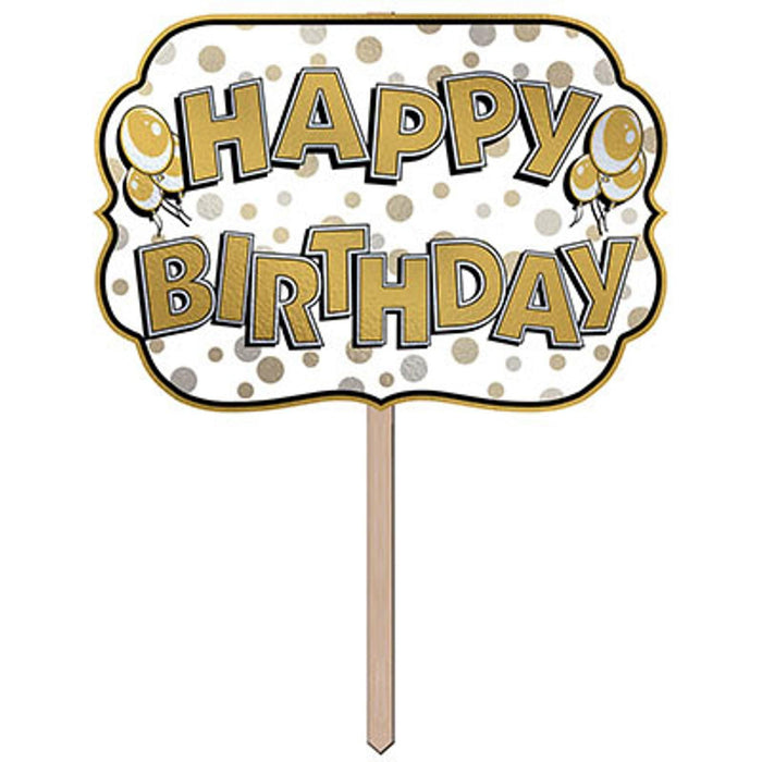 Elegant Gold & White 'Happy Birthday' Yard Sign Stylish Foil Decor for Outdoor Celebrations (3/Pk)