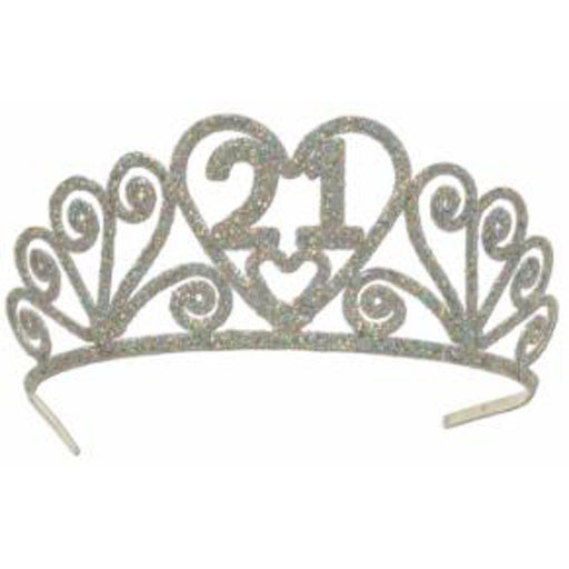 Radiant Milestone Glittered Metal '21' Tiara in Silver (1/Pk)