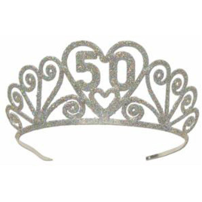 Radiant Jubilee Glittered Metal '50' Tiara in Silver (1/Pk)
