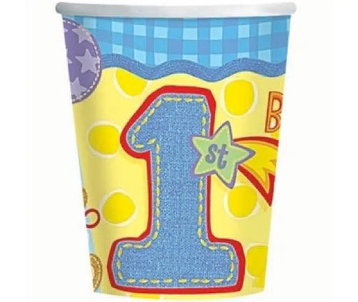 1st Birthday Hugs and Stitches Boys Cups