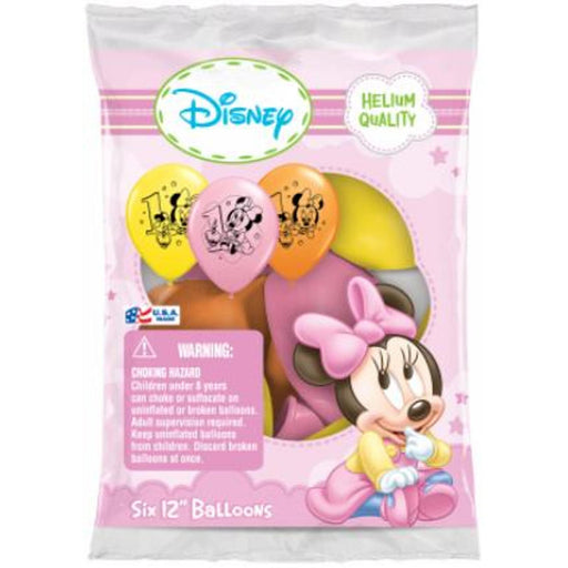 12″ Minnie 1st Birthday Latex Balloons (6/Pk)