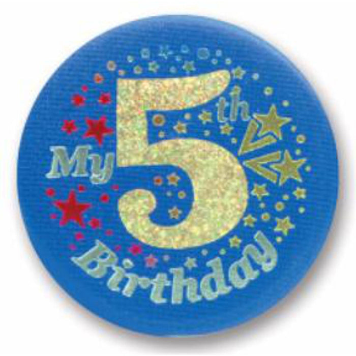 "My 5Th Birthday Blue Satin Button Pack - 6/Cs"