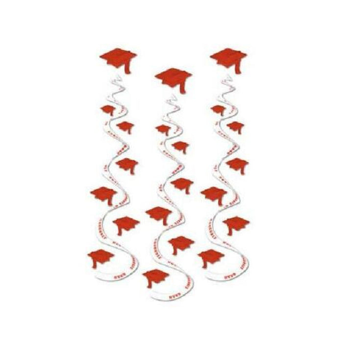 Printed Red Grad Cap Whirl Cutouts - Pack Of 3 (30 Inches)