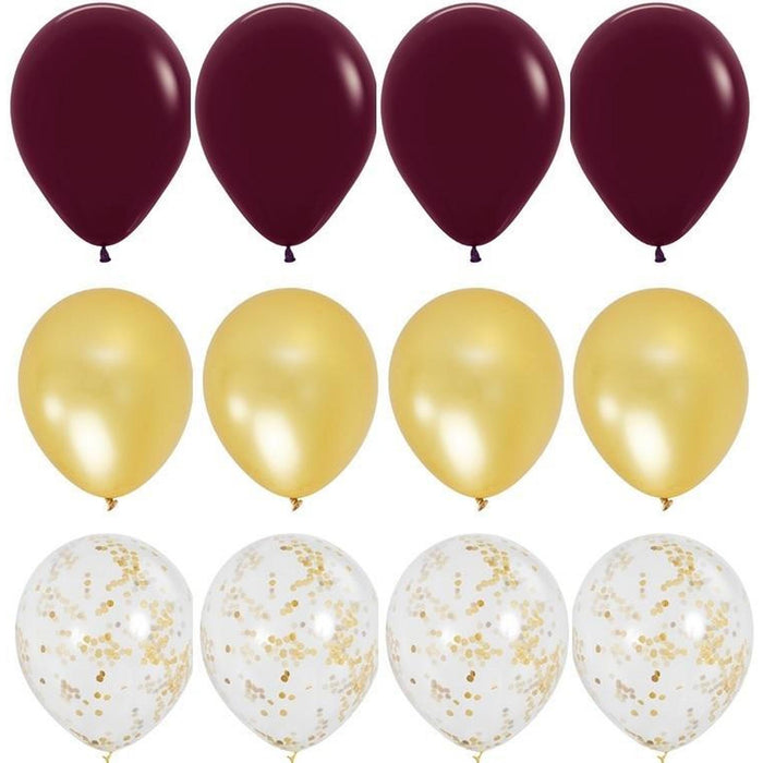 Rich Burgundy and Gold Balloon Bouquet - 24ct
