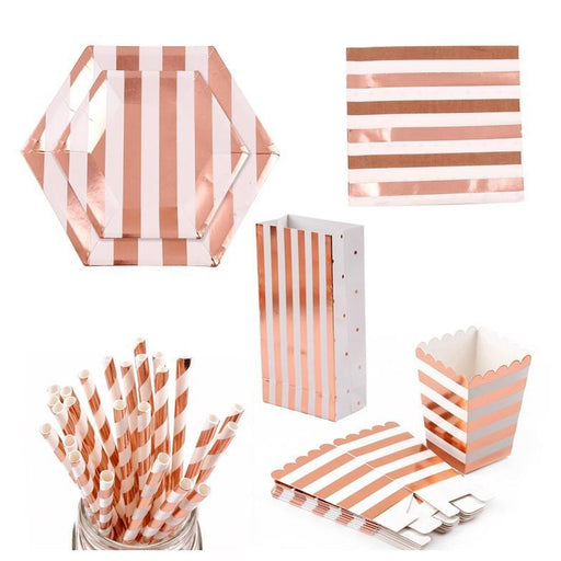 Rose Gold Party Tableware Set - Stripes