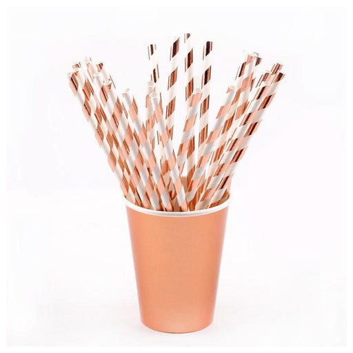 Rose Gold Striped Straws 12ct