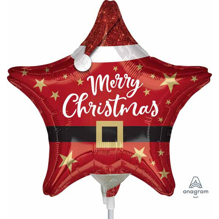 Santa Christmas Star Balloon - 9" Str A15 Mylar