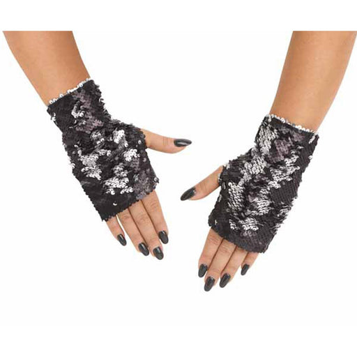 Silver/Black Flip Sequin Mitts