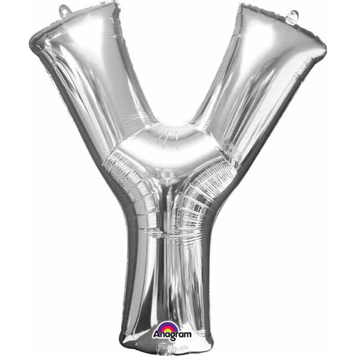 "Silver Letter Y Balloon - 34 Inches Tall"