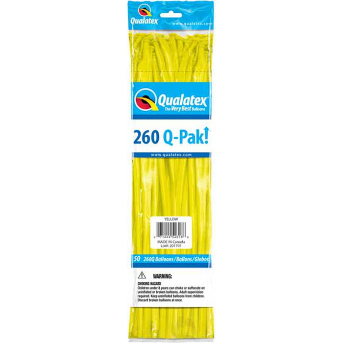 Qualatex 260 Q-Pak Yellow Latex Balloons (50/Pk)