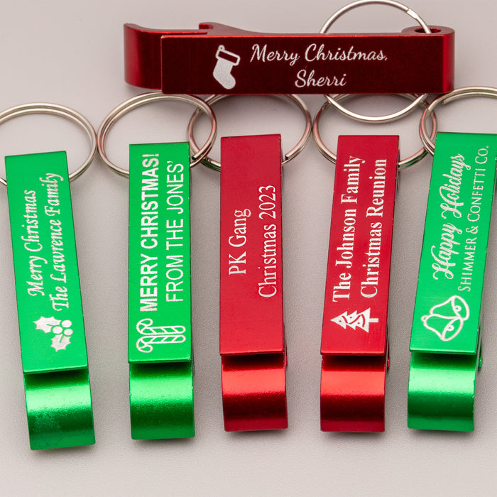 Christmas party favor keychain bottle opener