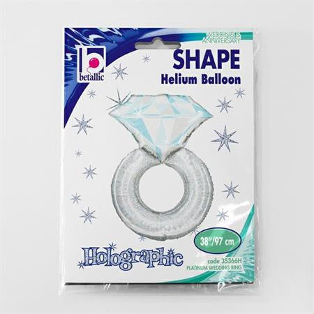 38-Inch Platinum Wedding Ring Foil Mylar Balloon - Shimmering Silver