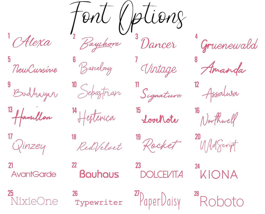 Personalised Pens for Business Promotional Gifts. Luxury Custom Engraved Pens for Bridesmaid Gifts - Font Options
