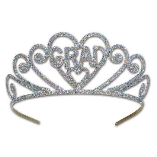 Silver Glittered Metal Graduate Tiara (1/Pk)