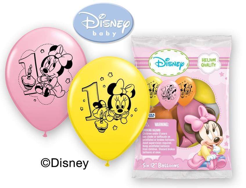 12″ Minnie 1st Birthday Latex Balloons (6/Pk)
