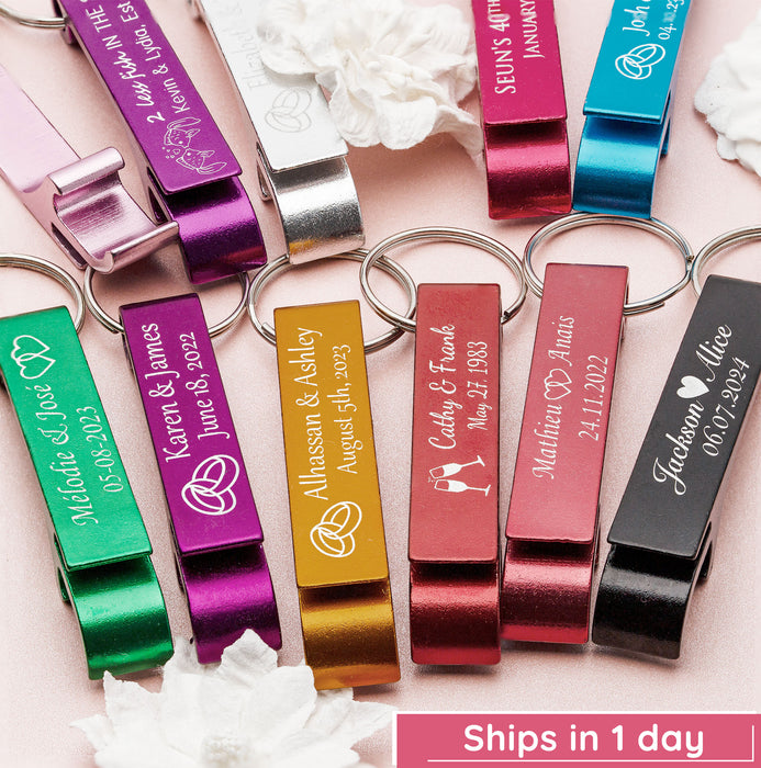 Wedding favors keychain bottle openers