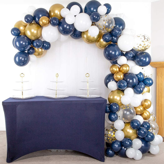 16 Foot Navy Blue Metallic Gold White Balloon Garland & Arch Kit Main 3