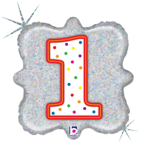 18" Number 1 Candle Style Holographic Foil Balloon (5/Pk)
