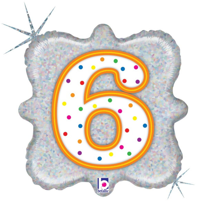 18" Number 6 Candle Style Holographic Foil Balloon (5/Pk)