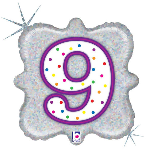 18" Number 9 Candle Style Holographic Foil Balloon (5/Pk)