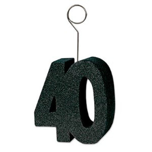 Black Glittered 40 Balloon/Photo Holder