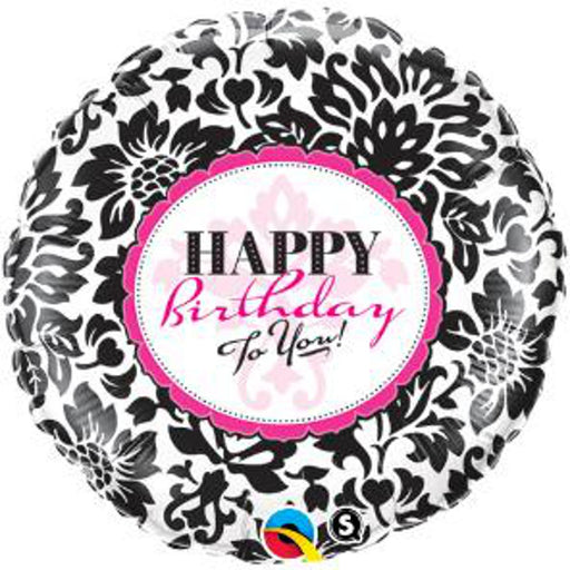 Qualatex 18″ Damask Birthday Packaged Mylar Balloon (5/Pk)