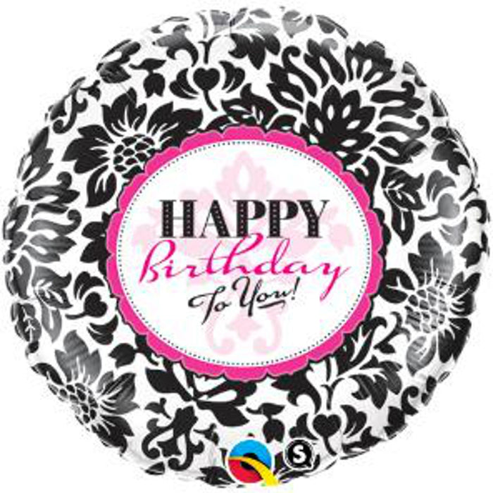 Qualatex 18″ Damask Birthday Packaged Mylar Balloon (5/Pk)