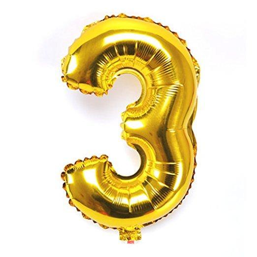 Number 3 Foil Birthday Balloon - Gold - Shimmer & Confetti