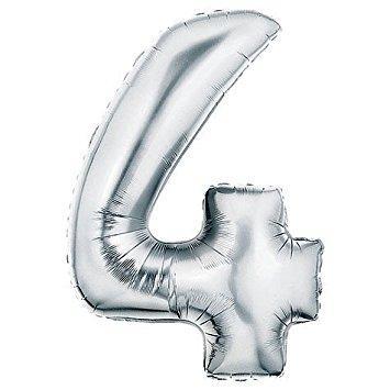 Number 4 Foil Birthday Balloon - Silver - Shimmer & Confetti