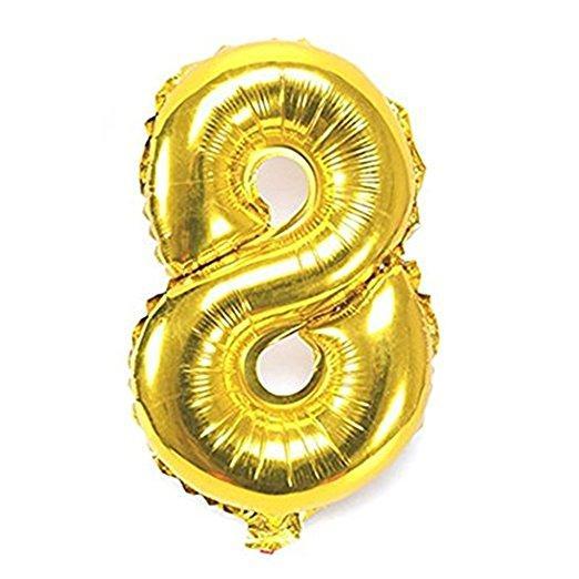 Number 8 Foil Birthday Balloon - Gold - Shimmer & Confetti