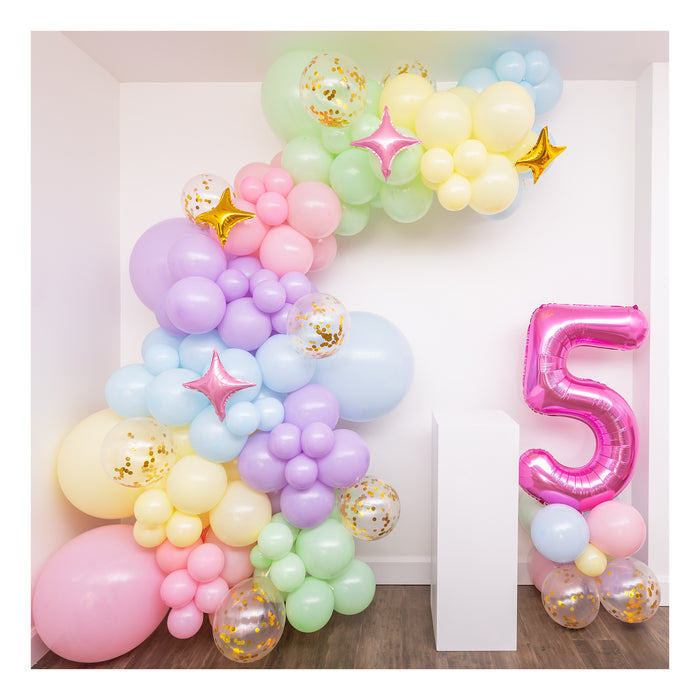 16 Foot DIY Pastel Unicorn Balloon Arch and Garland Kit with 5th Birthday Balloon