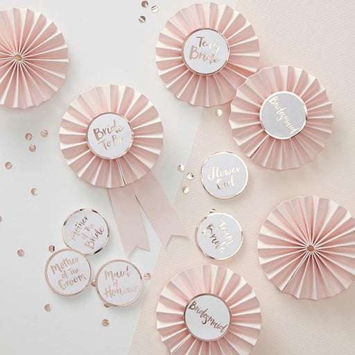Pink and Rose Gold Bridal Shower Badges - Team Bride - Shimmer & Confetti